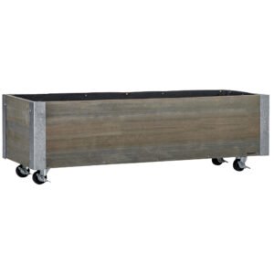 Outsunny Strat Înălțat de Grădină cu Roți, Frână și Strat din Nețesut cu Orificii de Drenaj, 96x30.6x30 cm, Gri Deschis | Aosom Romania