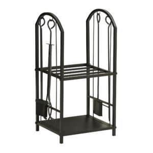 Outsunny Suport pentru Lemne cu 2 Rafturi, Lopată, Mătură și Clește, 41,5x32,5x74,5 cm, Negru | Aosom Romania
