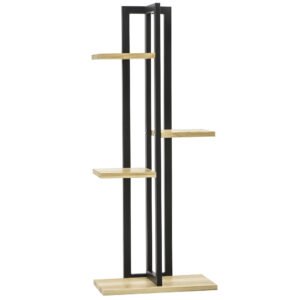 Outsunny Suport pentru Plante cu 4 Etaje din Lemn de Brad și Metal, 45x25x110 cm, Negru | Aosom Romania