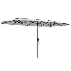 Outsunny Umbrelă Dublă de Grădină 4.6x2.7 m, Umbrelă de Exterior cu Manivelă, Husă Protectoare, 12 Spițe, Anti UV 50+, pentru Terasă Balcon Piscină Grădină, Alb | Aosom Romania