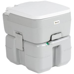 Outsunny Vas de toaletă portabil 20L cu indicator de nivel Sarcină 150 kg pentru camping, călătorii, seniori, rulotă, barcă 33x40x43 cm Gri | Aosom Romania