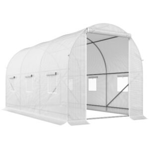 Outsunny sera gradine3,5 x 2 x 2 m, cadru mare din otel galvanizat, tunel din polietilene pentru gradina,  alb | Aosom Romania