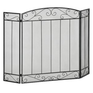 Parascantei pentru Semineu, protectie de scantei pentru semineu Pliabil, 3 Panouri Metal si Otel Negru 105x1,6x80,5cm HOMCOM | Aosom Romania