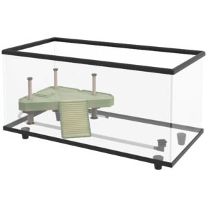 PawHut Acvariu pentru Țestoase 50L Terariu pentru Țestoase Mici cu Platformă Rampă și Termometru 60x30x32 cm Transparent | Aosom Romania