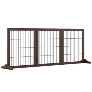 PawHut Barieră pentru Câini Pliabilă și Reglabilă din Lemn de Pin și Metal, 185x36x71 cm, Maro | Aosom Romania