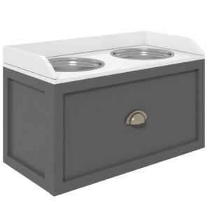 PawHut Boluri Înălțate pentru Câini din Oțel Inoxidabil și Lemn cu Sertar, 60x30x36 cm, Gri | Aosom Romania