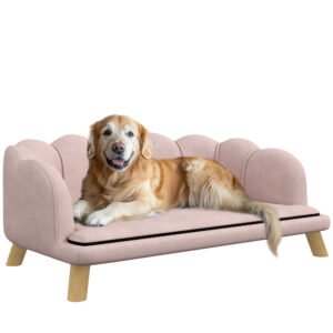 PawHut Canapea pentru animale de companie pentru câini de talie medie și mare până la 25 kg, lemn rezistent, capitonat, Roz | Aosom Romania