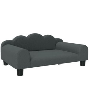 PawHut Canapea pentru câini cu cotiere de susținere, din lemn și țesătură French Terry, 66 x 42 x 28,5 cm, gri închis | Aosom Romania