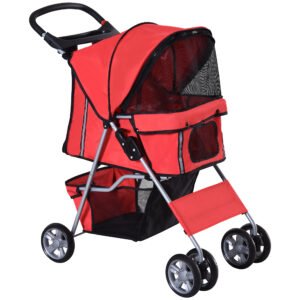 PawHut Cărucior pentru Câini de până la 10 kg, 75x45x97 cm, Roșu | Aosom Romania