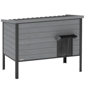 PawHut Căsuță rezistentă la intemperii cu acoperiș rabatabil, podea detașabilă și intrare pentru 1-2 pisici până la 12 kg 85x55x70 cm gri deschis | Aosom Romania