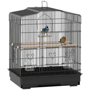 PawHut Colivie pentru Păsări 46,5x36x59 cm cu 2 Boluri 2 Suporturi Leagăn Tavă Detașabilă și Cadru de Oțel Negru | Aosom Romania