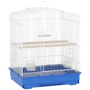 PawHut Colivie pentru Păsări Volieră din Oțel cu 2 Hrănitoare 2 Bare Leagăn și Tavă Detașabilă Mâner 46,5x36x59 cm Albastru | Aosom Romania