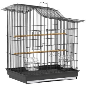PawHut Colivie pentru Păsări cu 4 Uși, 2 Boluri, 2 Stinghii și Tavă Detasabilă, Colivie din Metal și Plastic, 47,5x36x54,5 cm, Negru | Aosom Romania