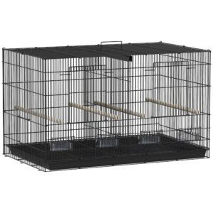 PawHut Colivie volieră interior oțel cu separator 4 bârne tavă glisantă 4 hrănitoare 76 x 46 x 46 cm negru | Aosom Romania