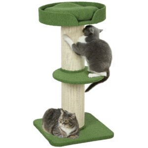 PawHut Copac pentru Pisici 91 cm Copac de Joaca cu Pat pentru Pisici, Platforma acoperita cu lana de oaie Verde | Aosom Romania