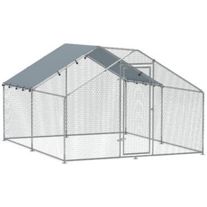 PawHut Coteț pentru Găini din Metal cu Copertină Impermeabilă și Rezistentă la UV, 3x3,4x1,9 m, Argintiu | Aosom Romania