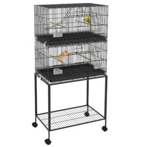 PawHut Cusca Dubla Stivuibila de 164cm pentru Pasari, pe Roti cu Suport, Tava Detasabila, Panou de Plasa Jos, Containere pentru Hrana | Aosom Romania
