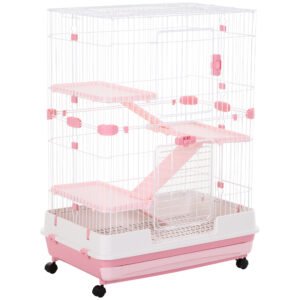 PawHut Cușcă Metalică cu 3 Niveluri, Metal, PP, Plastic, 81,2x52,7x114 cm, Negru | Aosom Romania