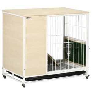 PawHut Cusca Mobilă pentru Iepuri cu Roți și Tavă Detașabilă, Design Modern, 78x52.5x76.5 cm, Stejar | Aosom Romania