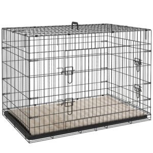 PawHut Cușcă cușcă de transport pliabilă pentru câini cu mână, tavă detașabilă, pernă inclusă 105 x 70 x 75 cm negru | Aosom Romania