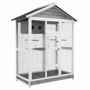 PawHut Cușcă mare pentru păsări volieră interior exterior, 4 bârne tavă colectoare glisantă 112 x 68 x 154 cm gri | Aosom Romania