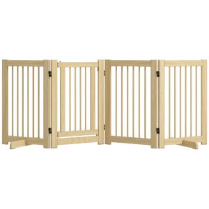PawHut Grilaj independent pentru câini, 4 panouri, flexibil, lemn de pin, 204L x 36B x 75H cm, lemn natural | Aosom Romania