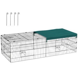 PawHut Habitat pentru Animale Mici, Tarc Sigur pentru Pui, Iepuri, Chinchilla, cu Acoperiș, 185x75x50 cm, Verde | Aosom Romania