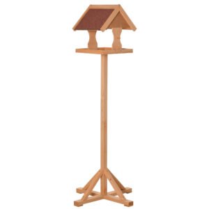 PawHut Hrănitoare pentru păsări exterioară pe picior, acoperiș rezistent la intemperii, lemn masiv, 55 x 55 x 144 cm, lemn natural | Aosom Romania
