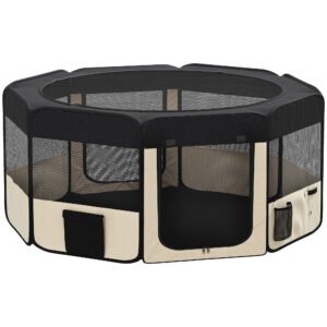 PawHut Parc Pliabil pentru Câini și Pisici Țarc Portabil pentru Animale Mici Impermeabil din Țesătură Oxford Ø90x41 cm Negru | Aosom Romania