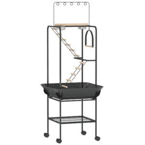PawHut Parc de Joacă pentru Păsări cu Roți Scări Leagăn Protecție pentru Semințe Tavă Hrănitoare Bățuri 63x63x163 cm | Aosom Romania
