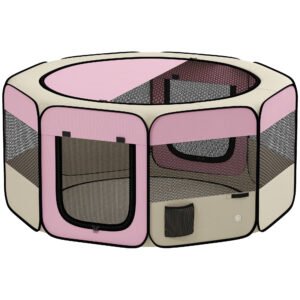 PawHut Parc pliabil pentru câini și pisici țarc portabil pentru animale mici impermeabil din țesătură Oxford Ø120x58cm Roz | Aosom Romania