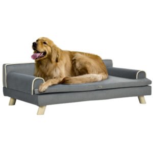 PawHut Pat canapea pentru câine pisică design scandinav cu pernă moale detașabilă și picioare din lemn masiv 100 x 62 x 32 cm gri | Aosom Romania