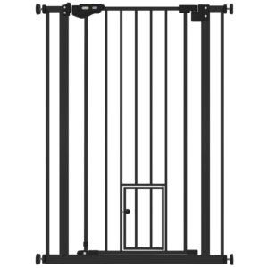 PawHut Poartă Reglabilă pentru Câini cu Ușă Mică și Montare prin Presiune, 74-80x104.1 cm, Negru | Aosom Romania