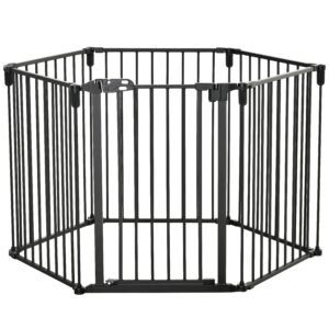 PawHut Poartă de Siguranță Pliabilă cu 6 Secțiuni pentru Câini cu Sistem Automat de Blocare și Închidere, 362,5x2x76 cm, Negru | Aosom Romania