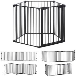 PawHut Poartă pentru Câini de Talie Mică și Medie, Țarc Pliabil cu Structură Modulară cu 5 Panouri, 300x3x74.5 cm, Negru | Aosom Romania