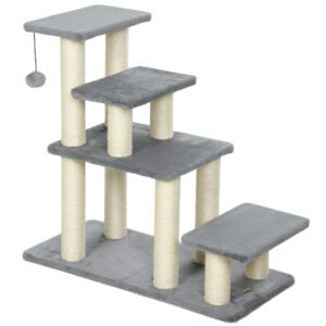 PawHut Scară reglabilă pentru animale 3/4 trepte scară pentru pisici câini zgârietoare sisal 70 x 32 x 68 cm gri | Aosom Romania