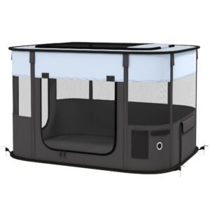 PawHut Țarc de Joacă pentru Animale de Companie, Gard pentru Câini cu 7 Ferestre, 3 Uși și 2 Pungi de Depozitare, 84x64x53 cm, Negru | Aosom Romania