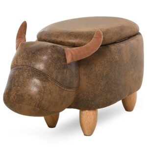 Puf Cutie in Forma de Bivol, Taburet Suport de Picioare cu Structura din Lemn si Sezut Capitonat, 62x35x36cm, Maro HOMCOM | Aosom Romania