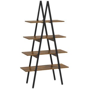 Raft Biblioteca Stil Industrial din PAL si Otel in Forma de A, 92x38.5x166 cm, Maro si Negru HOMCOM | Aosom Romania