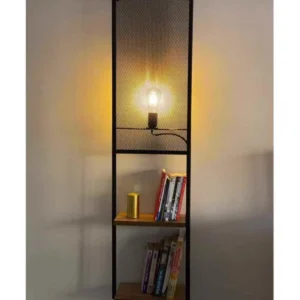 Raft de perete iluminat, Aleron Homs, lemn/metal, 33 x 16 x 125 cm, negru/natur