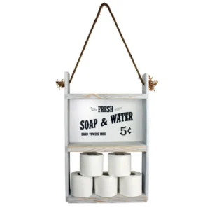 Raft din lemn cu sfoara Farmhouse Homs, 60 x 40 x 13 cm, alb antic