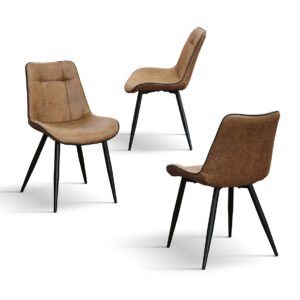 SET 4 Scaune Industry, piele ecologica ,structura metalica - MARO CAMEL