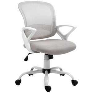 Scaun de Birou din Plasa din Material Textil Gri, Scaun pentru Masa de Lucru Ergonomic si Rotativ cu Înaltime Ajustabila Vinsetto | Aosom Romania