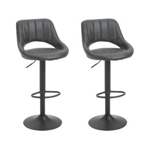 Set 2 Scaune de bar HOMCOM, Inaltime reglabila, Piele sintetica, Metal, 44x49x90-110cm Negru | Aosom Romania