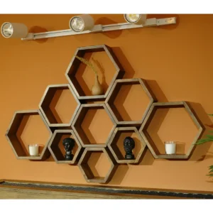 Set 9 rafturi perete Hexa Homs,Seia A620,lemn natur,30325