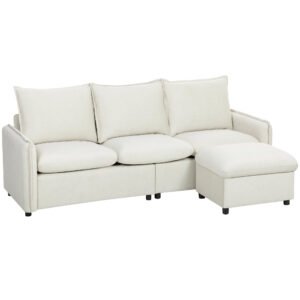 Set Canapea 3 Locuri, HOMCOM, Leathaire, 212x125x84cm, Crem | Aosom Romania