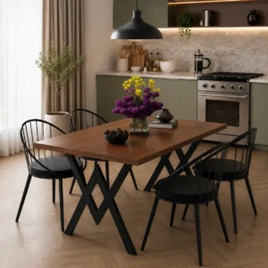 Set Masa cu 4 Scaune Bucatarie,  Nuc,120x80x75 cm, 30411SET