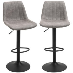 Set de 2 scaune de bar HOMCOM, stil industrial, spatar din microfibra, inaltime reglabila gri | Aosom Romania