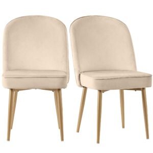 Set de 2 scaune de dining din catifea, Bej | Aosom Romania