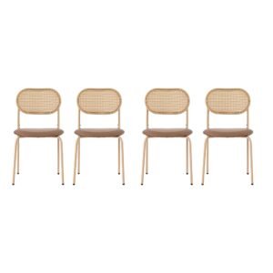 Set de 4 Scaune pentru Sufragerie Moderne din Rattan cu Structură Metalică, 60x50x48 cm, Maro